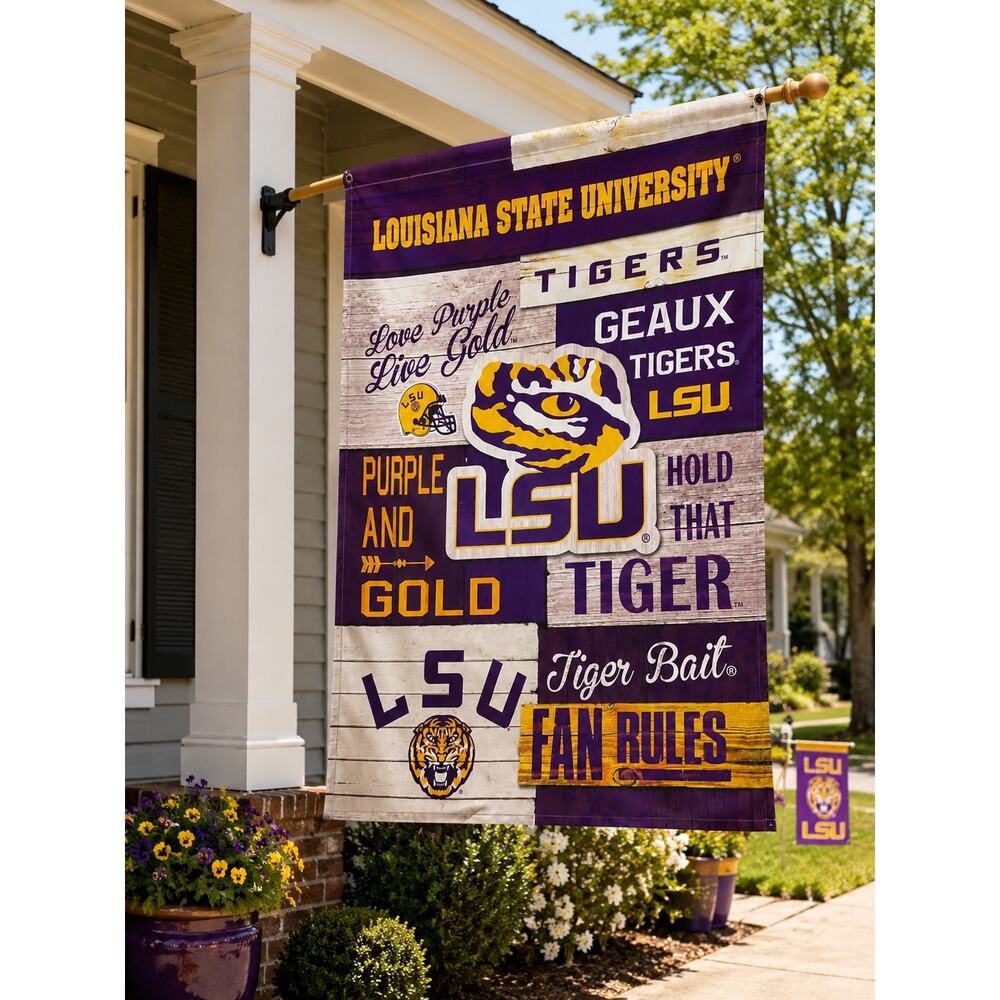 LSU Tigers Fan Rules Flag Banner Purple Gold College Football Decor 28x45
